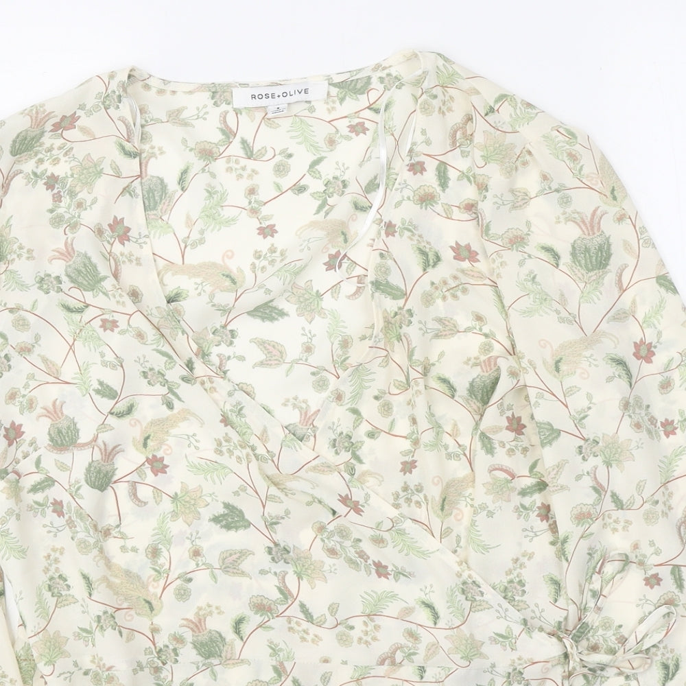 Rose+OIive Womens Multicoloured Floral Polyester Wrap Blouse Size S V-Neck