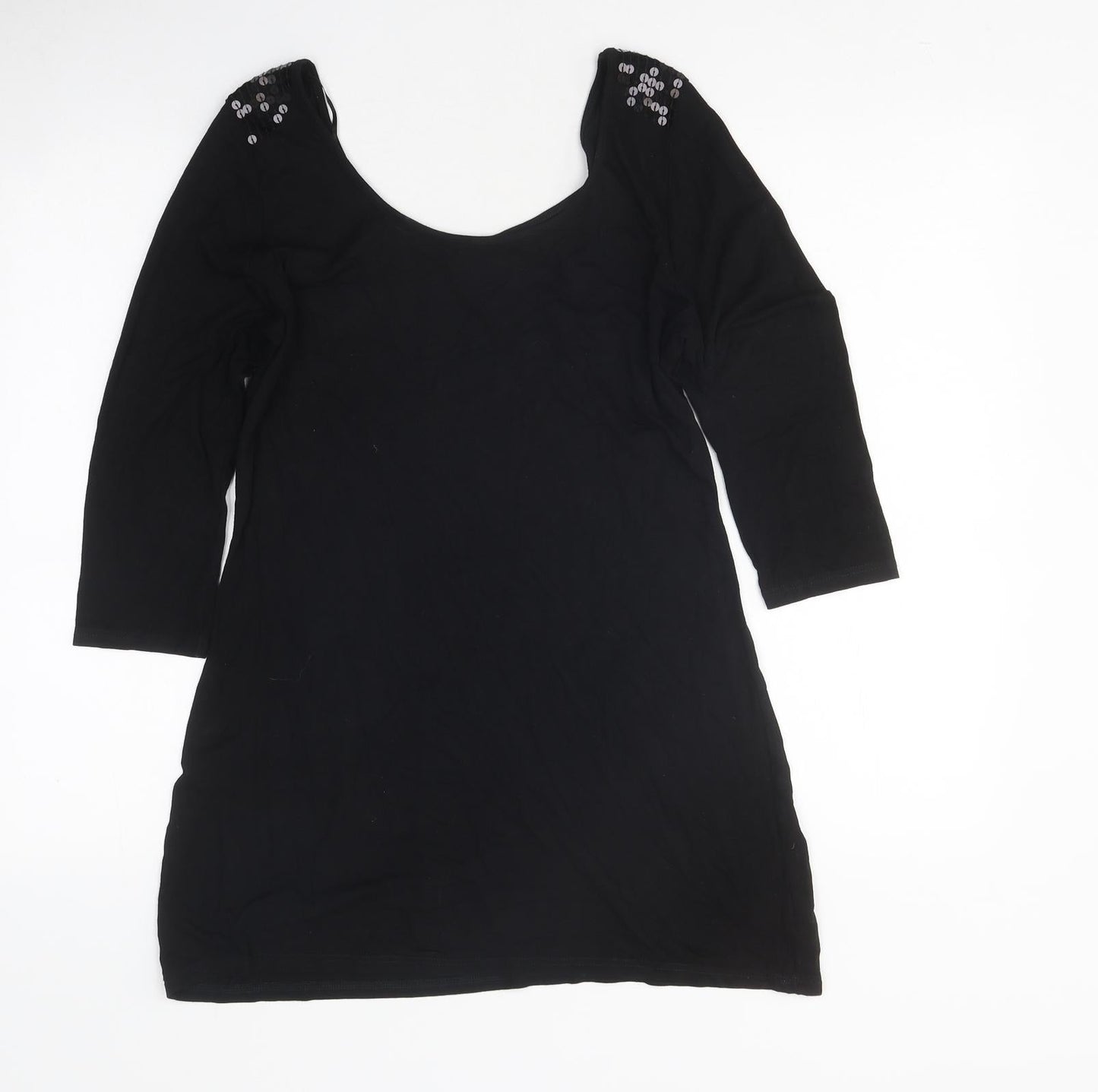 NEXT Womens Black Polyester Tunic T-Shirt Size 10 Round Neck - Sequins on shoulders