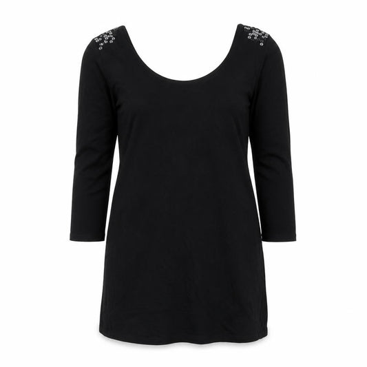 Next Womens Black Polyester Tunic T-Shirt Size 10 Round Neck - Sequins on shoulders