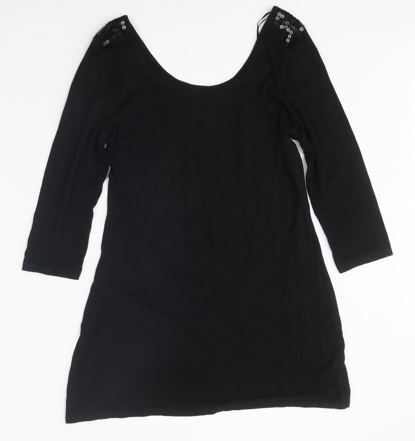 NEXT Womens Black Polyester Tunic T-Shirt Size 10 Round Neck - Sequins on shoulders