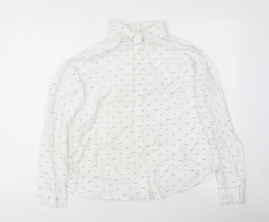 Pigment Mens White Geometric Polyester Button-Up Size M Collared Button