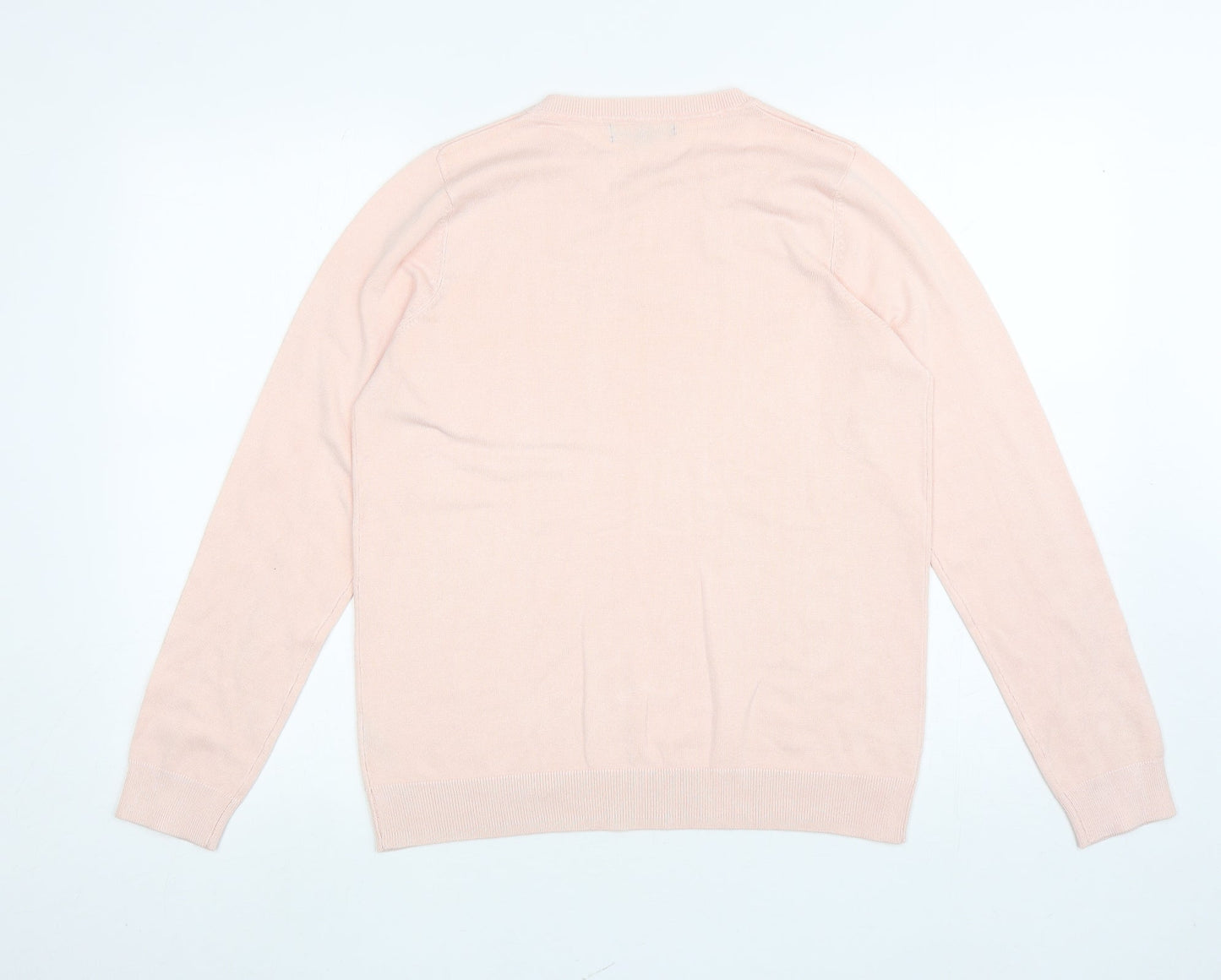 Preworn Womens Pink Round Neck Geometric Viscose Pullover Jumper Size 14 - Stars