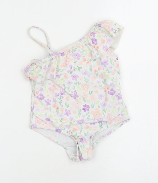 Matalan Girls White Floral Polyester Leotard One-Piece Size 2-3 Years Pullover