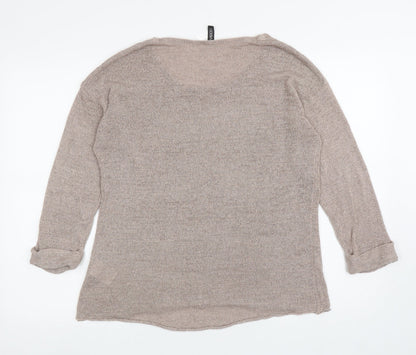 Divided Womens Brown Scoop Neck Acrylic Pullover Jumper Size S