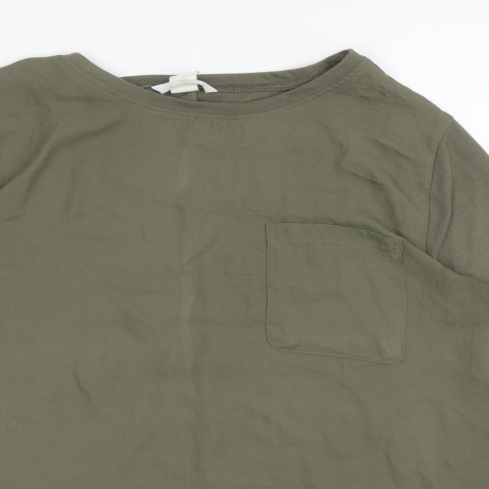 H&M Womens Green Polyester Basic T-Shirt Size S Round Neck