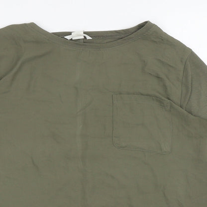 H&M Womens Green Polyester Basic T-Shirt Size S Round Neck