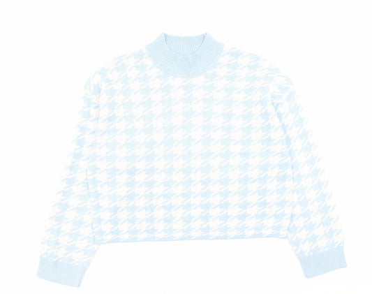 H&M Womens Blue High Neck Geometric Acrylic Pullover Jumper Size M