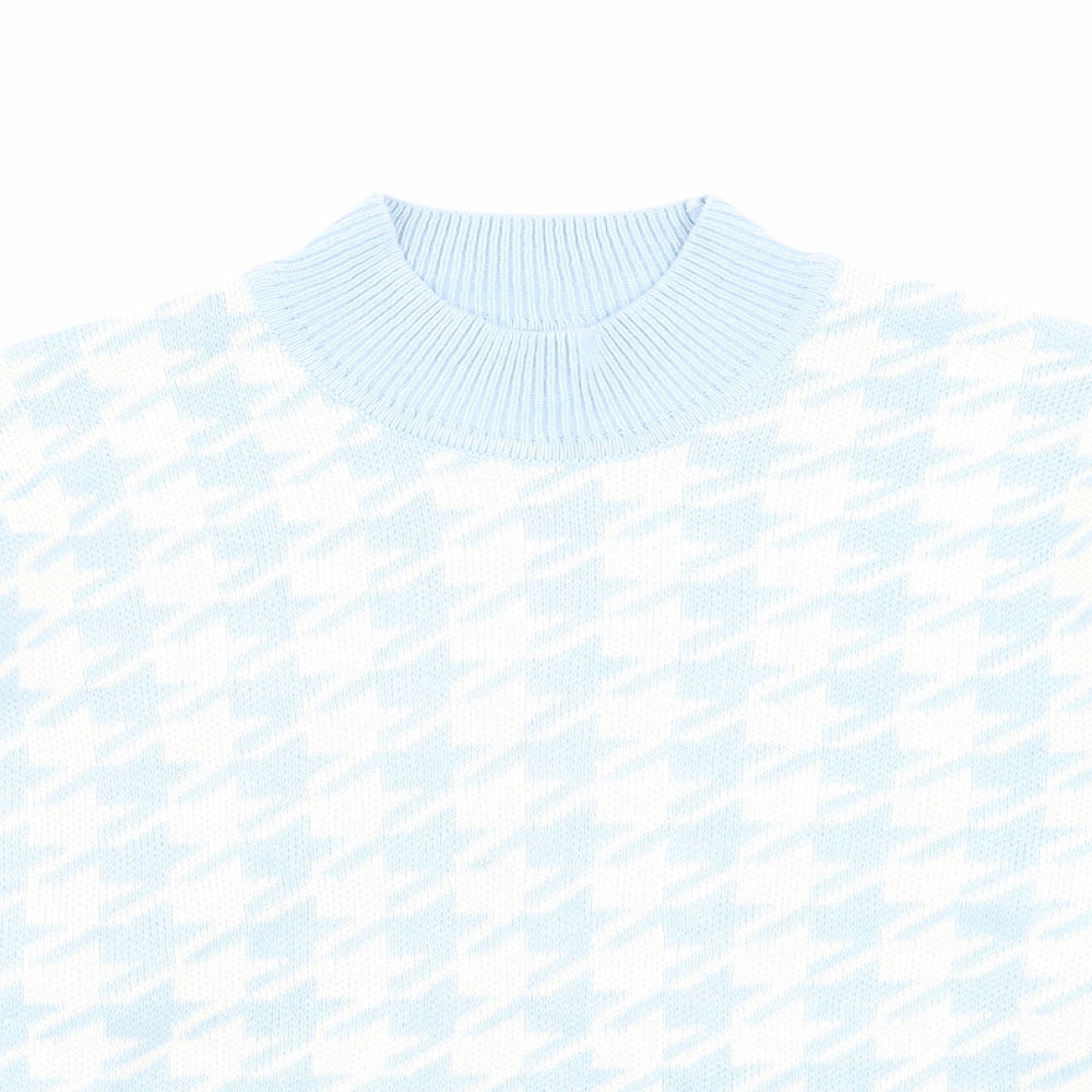 H&M Womens Blue High Neck Geometric Acrylic Pullover Jumper Size M