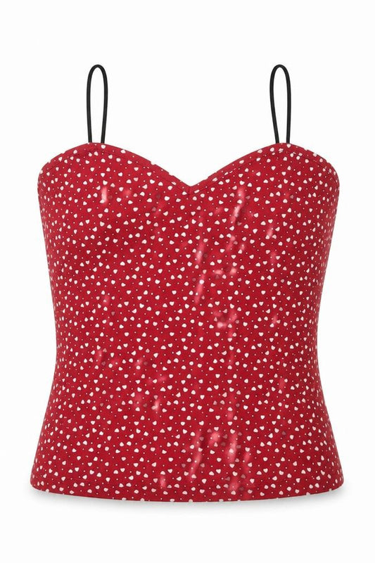 SheIn Womens Red Geometric Polyester Camisole Tank Size S Sweetheart - Heart Pattern
