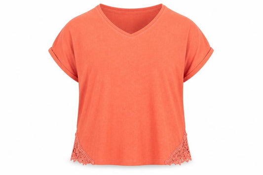 NEXT Womens Orange Polyester Basic T-Shirt Size 14 V-Neck - Cold Shoulder