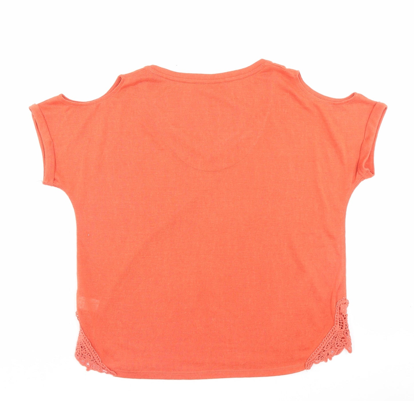 NEXT Womens Orange Polyester Basic T-Shirt Size 14 V-Neck - Cold Shoulder