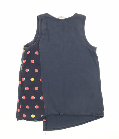 Next Womens Blue Geometric Cotton Basic Tank Size 8 Scoop Neck - Pocket Detail