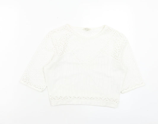 River Island Womens White Polyester Cropped T-Shirt Size 10 Crew Neck