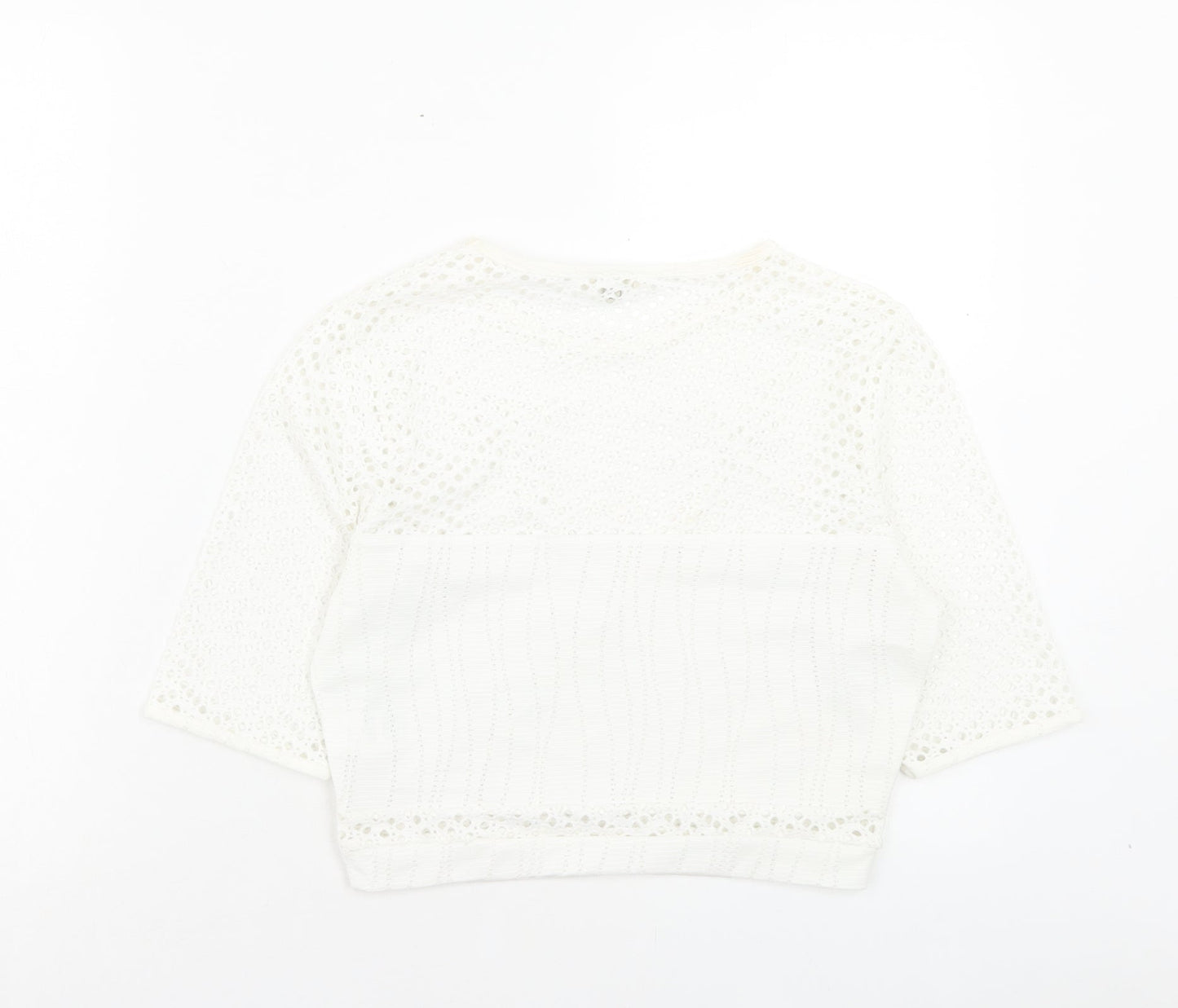 River Island Womens White Polyester Cropped T-Shirt Size 10 Crew Neck