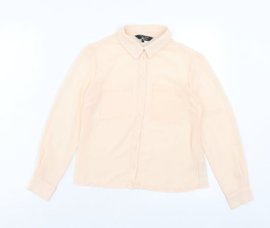New Look Girls Pink Polyester Basic Button-Up Size 11 Years Collared Button