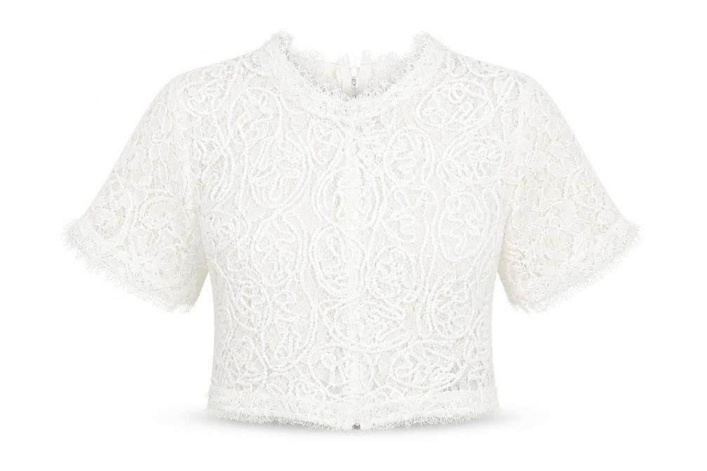 Cameo Rose Womens White Floral Polyester Cropped T-Shirt Size 6 Crew Neck