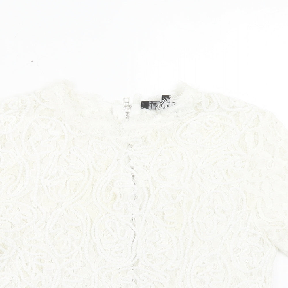 Cameo Rose Womens White Floral Polyester Cropped T-Shirt Size 6 Crew Neck