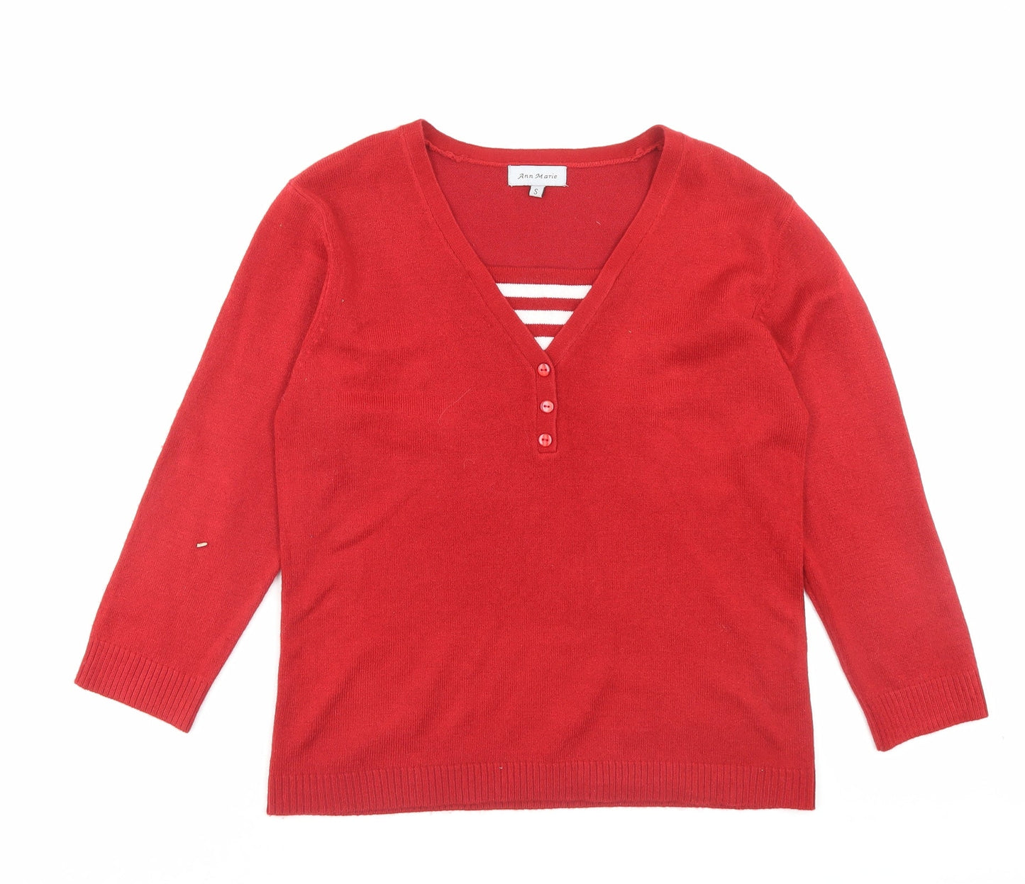 Ann Marie Womens Red V-Neck Acrylic Pullover Jumper Size S