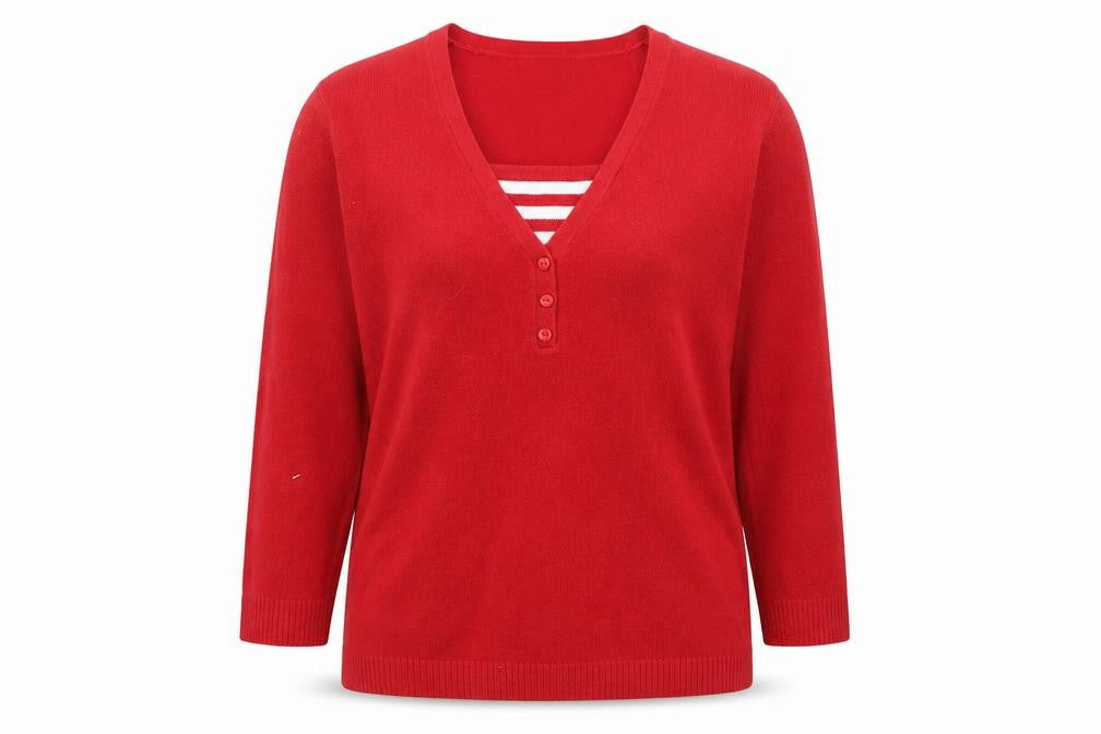 Ann Marie Womens Red V-Neck Acrylic Pullover Jumper Size S