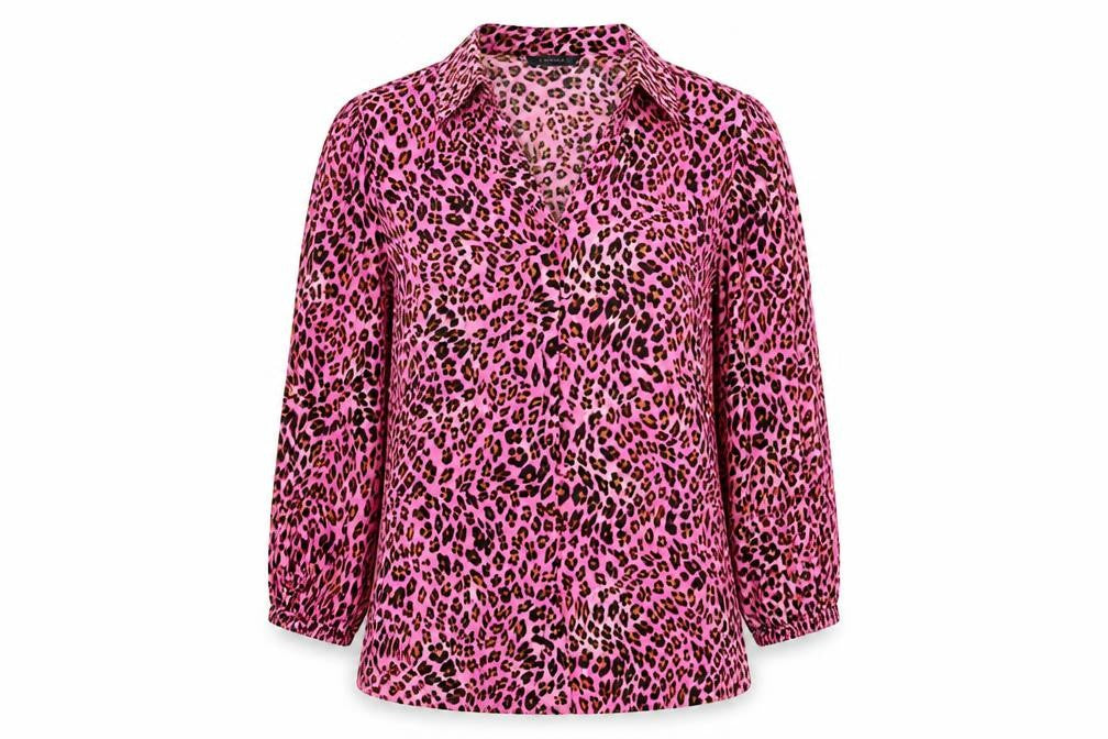 Marks & Spencer Womens Pink Animal Print Viscose Basic Button-Up Size 6 V-Neck - Leopard Skin Pattern