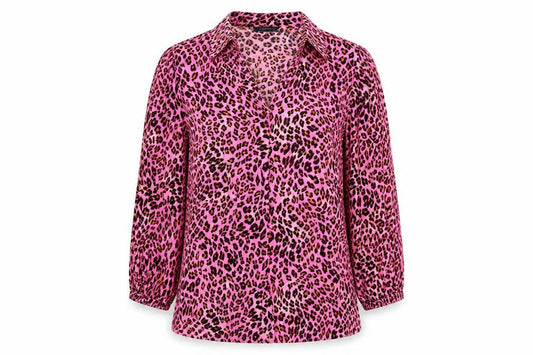 Marks and Spencer Womens Pink Animal Print Viscose Basic Button-Up Size 6 V-Neck - Leopard Skin Pattern