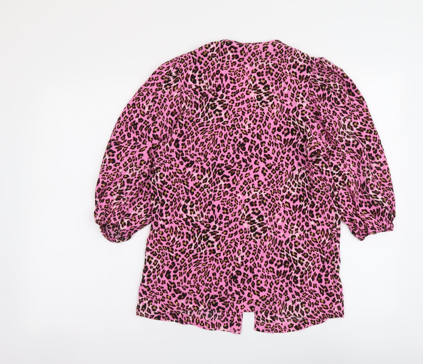 Marks and Spencer Womens Pink Animal Print Viscose Basic Button-Up Size 6 V-Neck - Leopard Skin Pattern