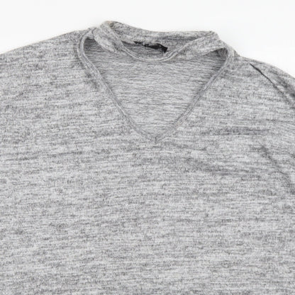 New Look Womens Grey Polyester Basic T-Shirt Size S V-Neck