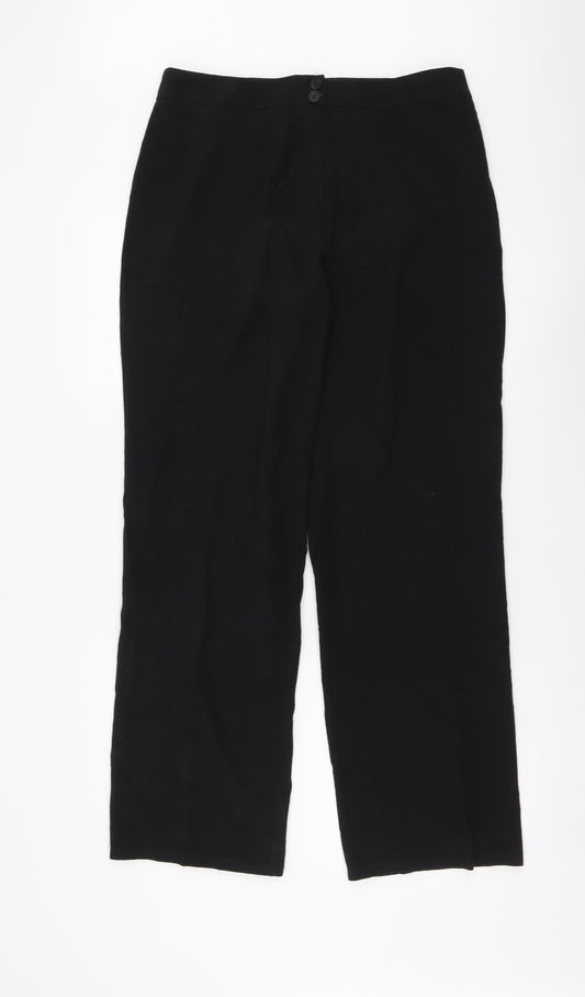 Elimma Collection Womens Black Polyester Trousers Size 14 L30 in Regular Button