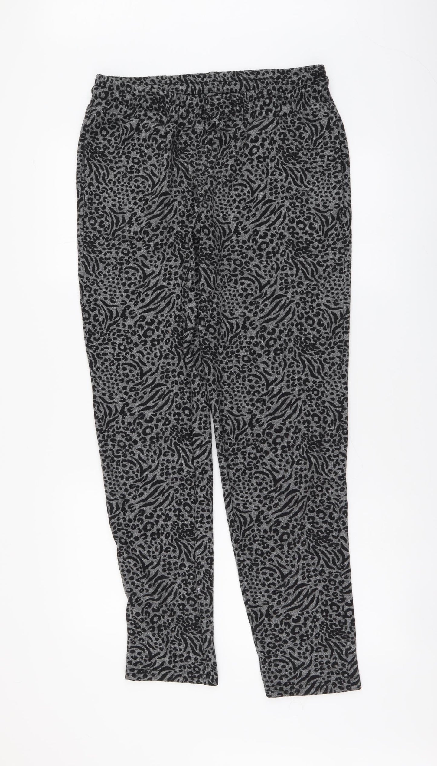 Fluid Womens Green Animal Print Polyester Trousers Size 12 L29 in Regular Drawstring - Leopard pattern