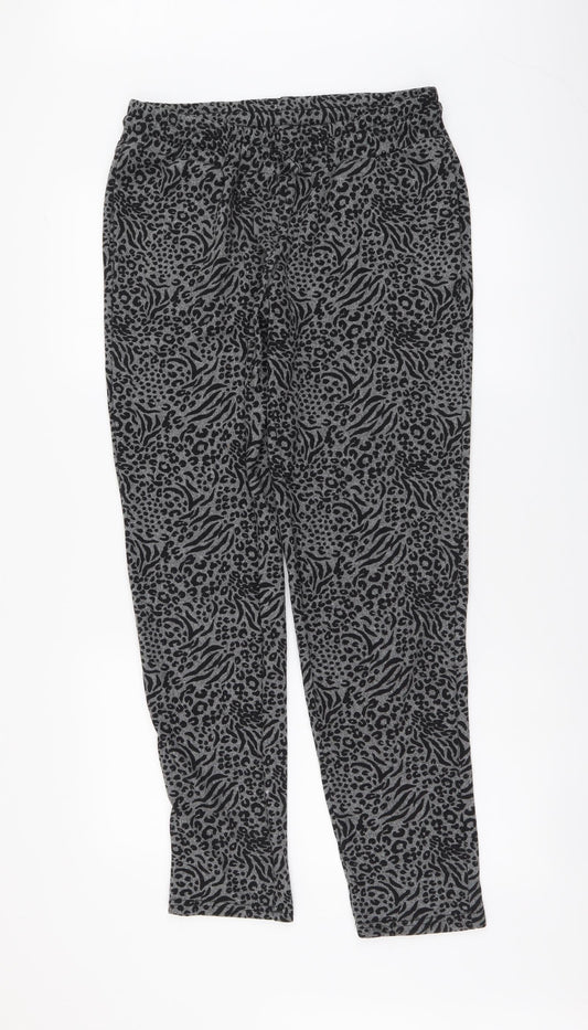 Fluid Womens Green Animal Print Polyester Trousers Size 12 L29 in Regular Drawstring - Leopard pattern
