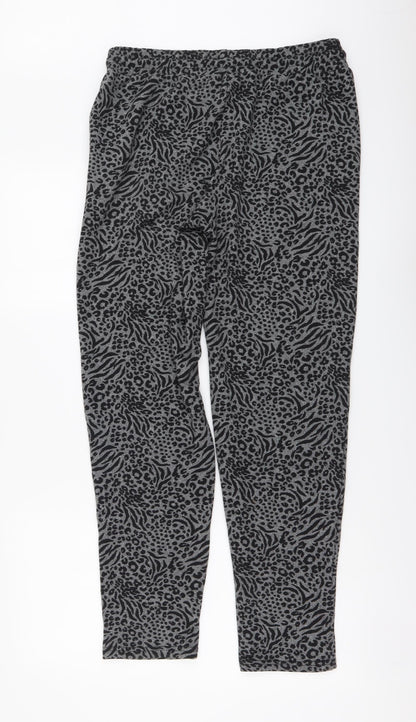 Fluid Womens Green Animal Print Polyester Trousers Size 12 L29 in Regular Drawstring - Leopard pattern