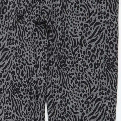 Fluid Womens Green Animal Print Polyester Trousers Size 12 L29 in Regular Drawstring - Leopard pattern