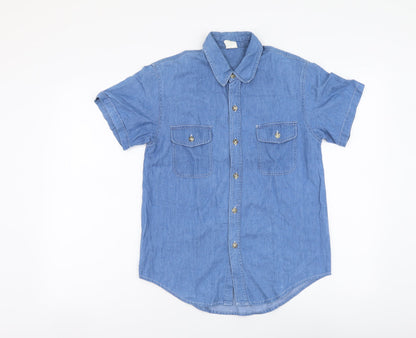Mickey & Co Womens Blue Cotton Basic Button-Up Size S Collared - Pooh