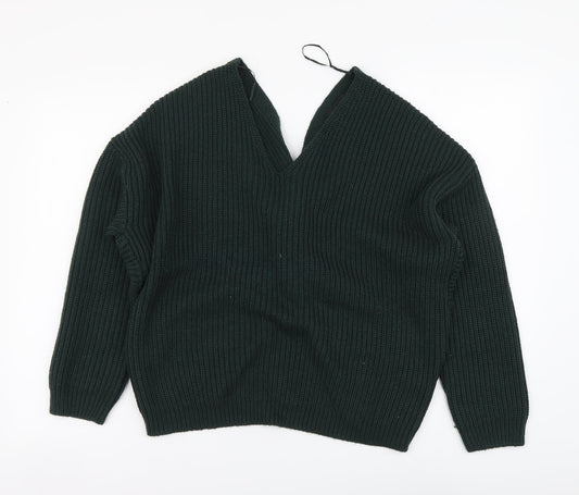 New Look Womens Green V-Neck Acrylic Pullover Jumper Size M