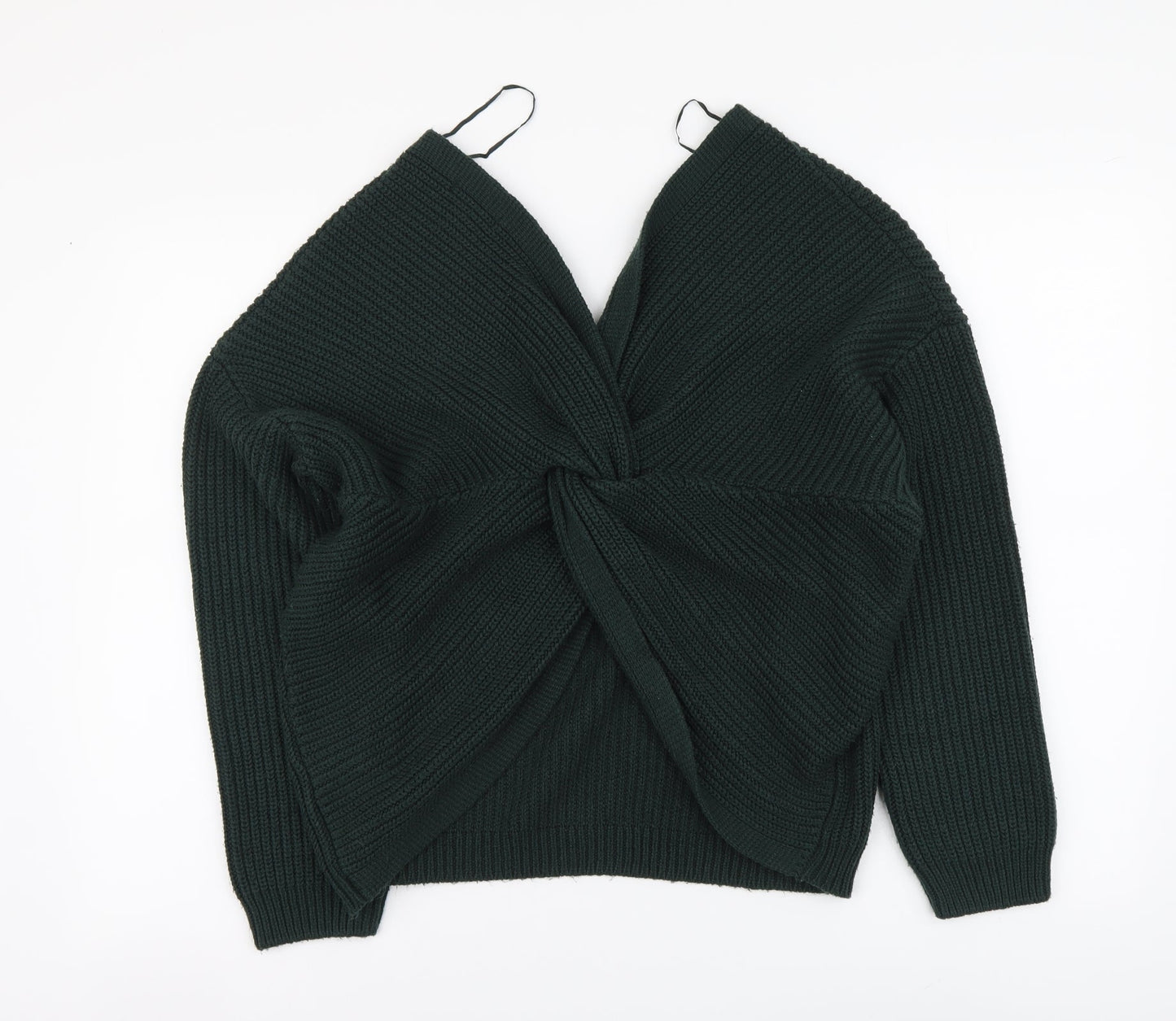 New Look Womens Green V-Neck Acrylic Pullover Jumper Size M