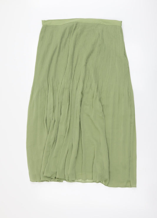 Marks and Spencer Womens Green Polyester Pleated Skirt Size 20 Zip