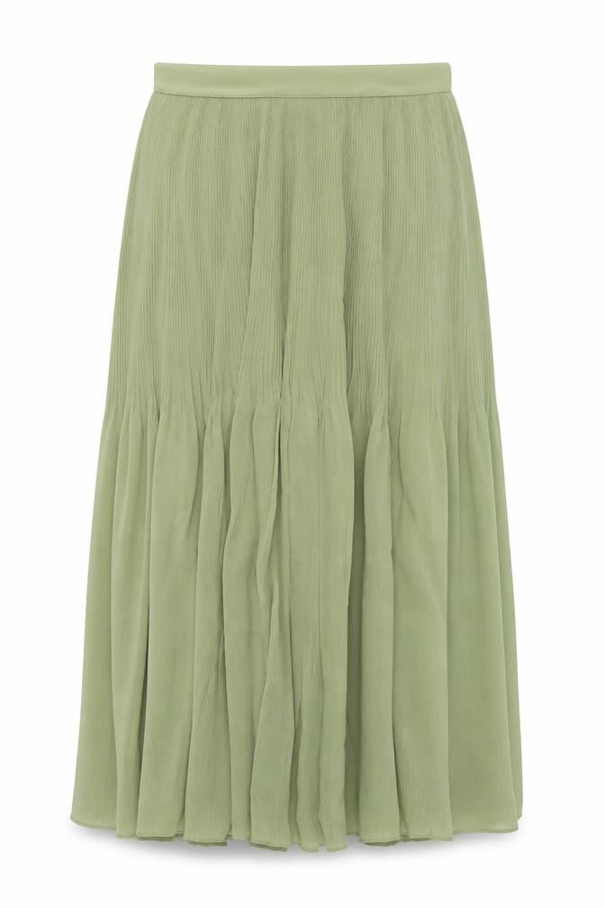 Marks & Spencer Womens Green Polyester Pleated Skirt Size 20 Zip