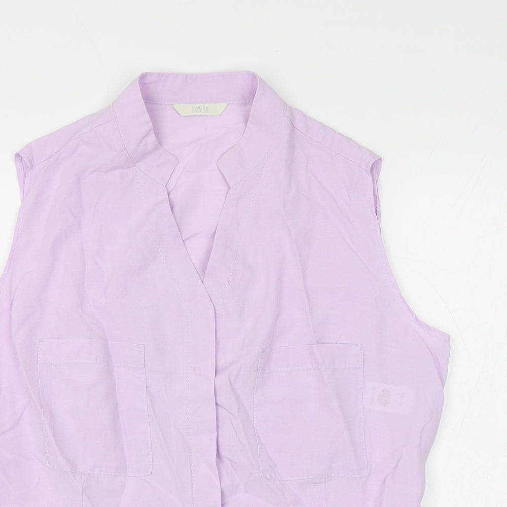 Marks and Spencer Womens Purple Lyocell Basic Blouse Size 14 V-Neck