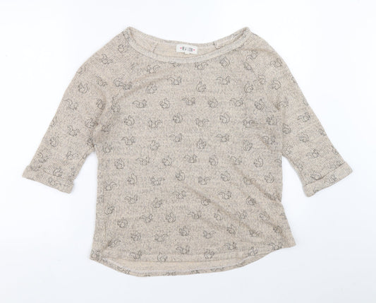 New Look Womens Brown Boat Neck Acrylic Henley Jumper Size 14 - Squirrel print