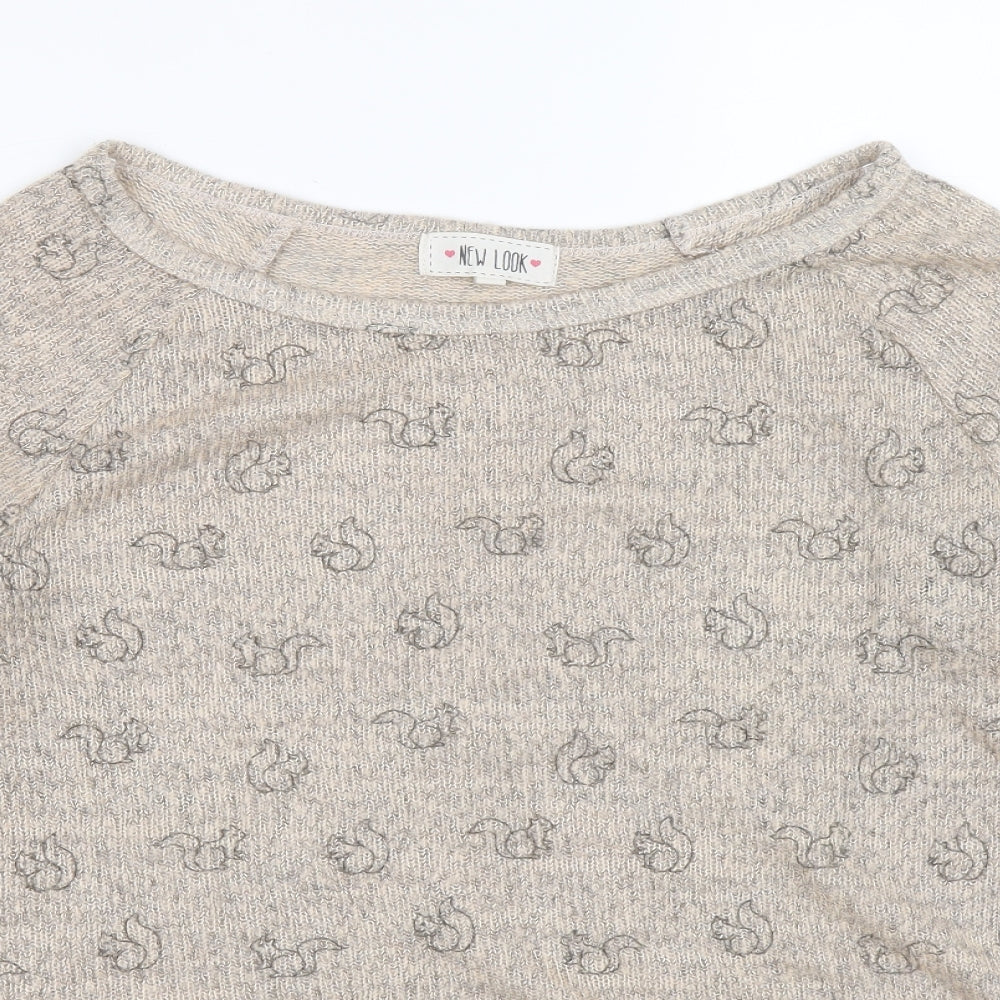 New Look Womens Brown Boat Neck Acrylic Henley Jumper Size 14 - Squirrel print