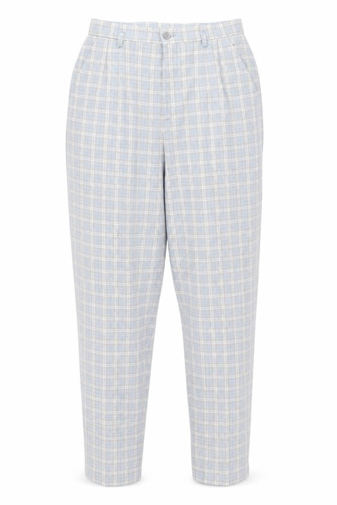 Preworn Womens Blue Plaid Polyester Trousers Size 12 L29 in Extra-Slim Zip