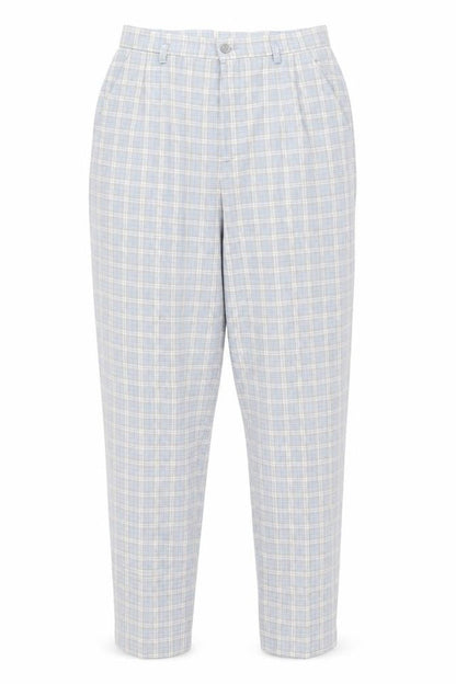 Preworn Womens Blue Plaid Polyester Trousers Size 12 L29 in Extra-Slim Zip