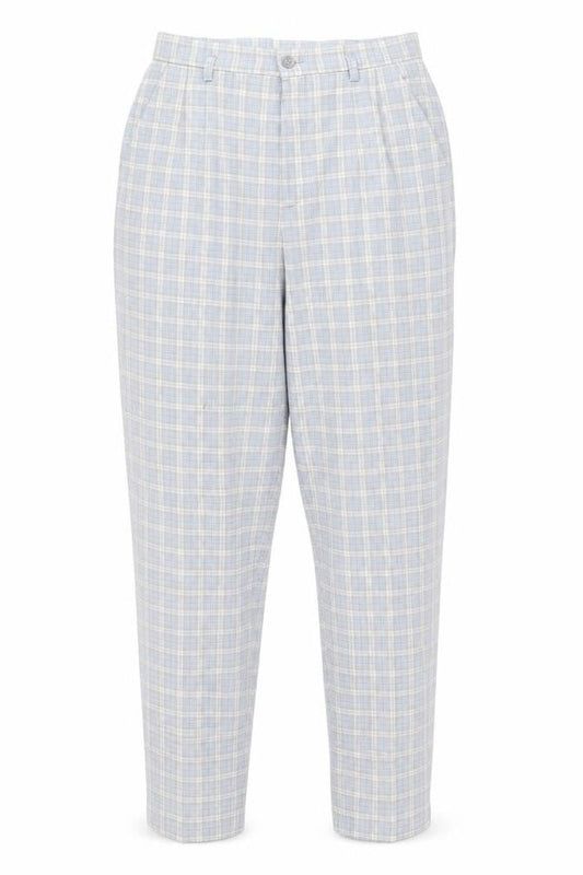 Preworn Womens Blue Plaid Polyester Trousers Size 12 L29 in Extra-Slim Zip