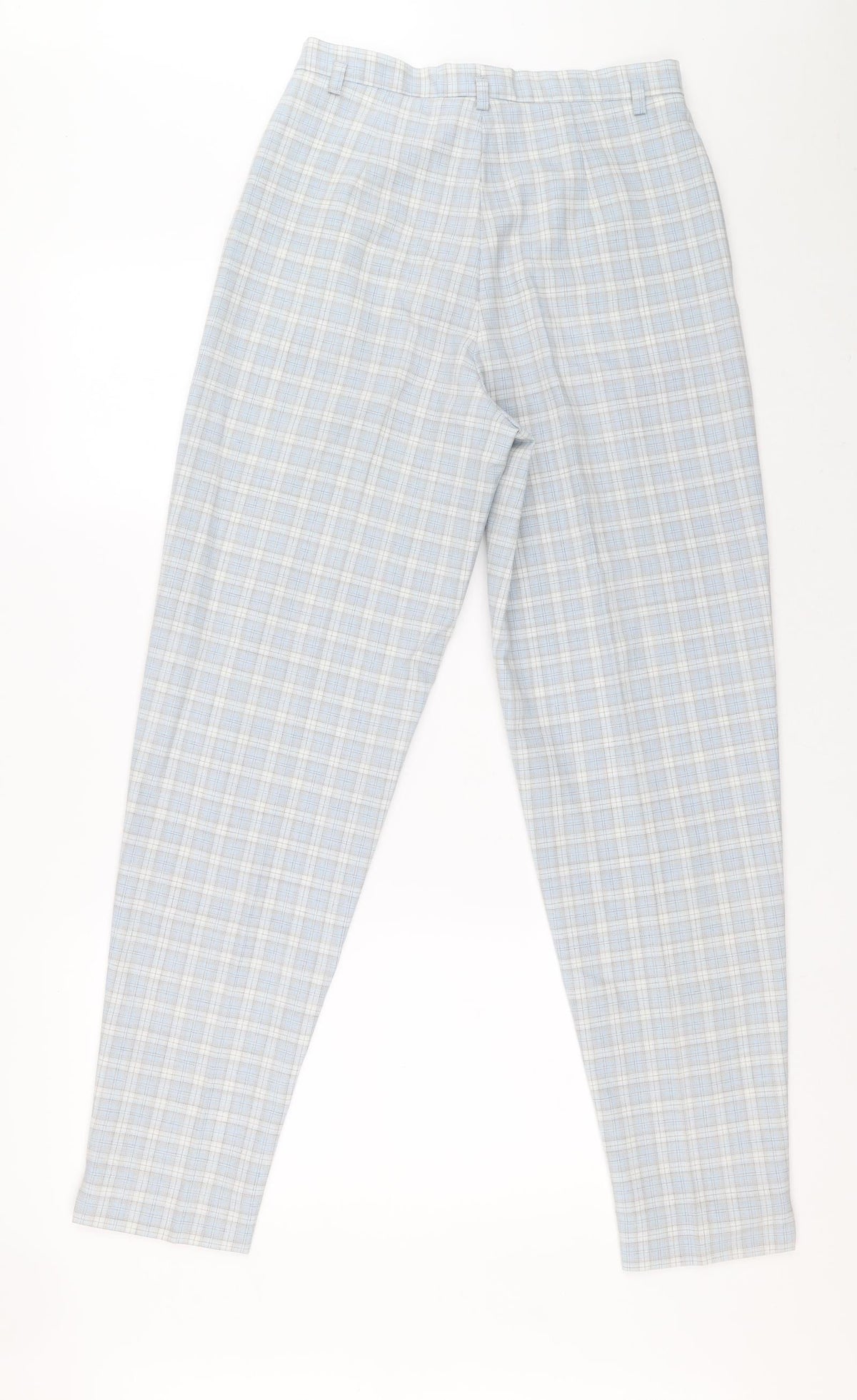 Preworn Womens Blue Plaid Polyester Trousers Size 12 L29 in Extra-Slim Zip