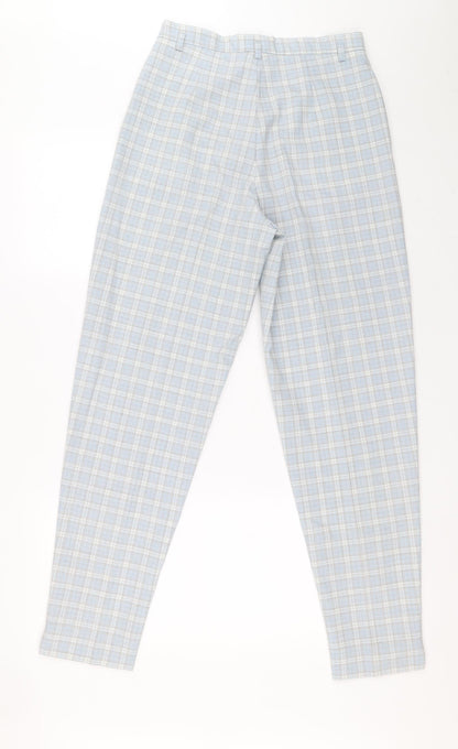 Preworn Womens Blue Plaid Polyester Trousers Size 12 L29 in Extra-Slim Zip