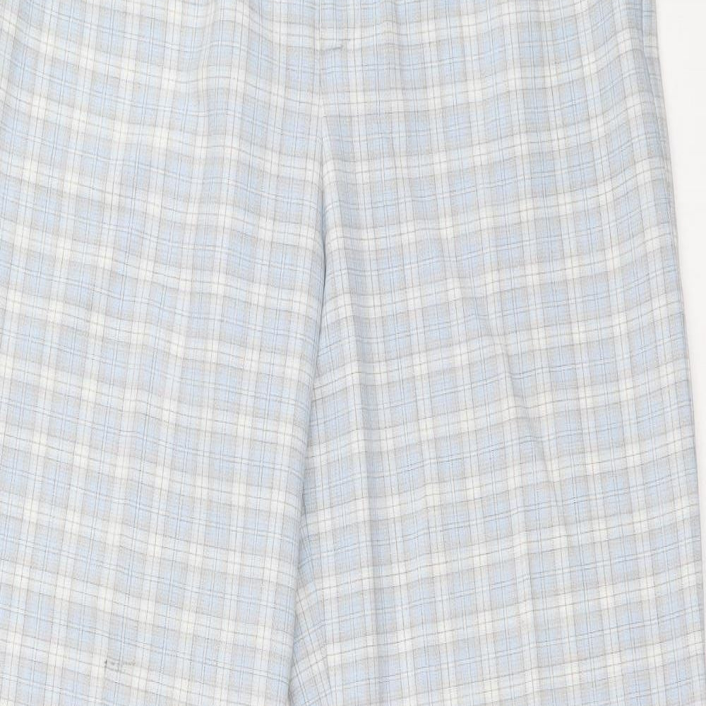 Preworn Womens Blue Plaid Polyester Trousers Size 12 L29 in Extra-Slim Zip