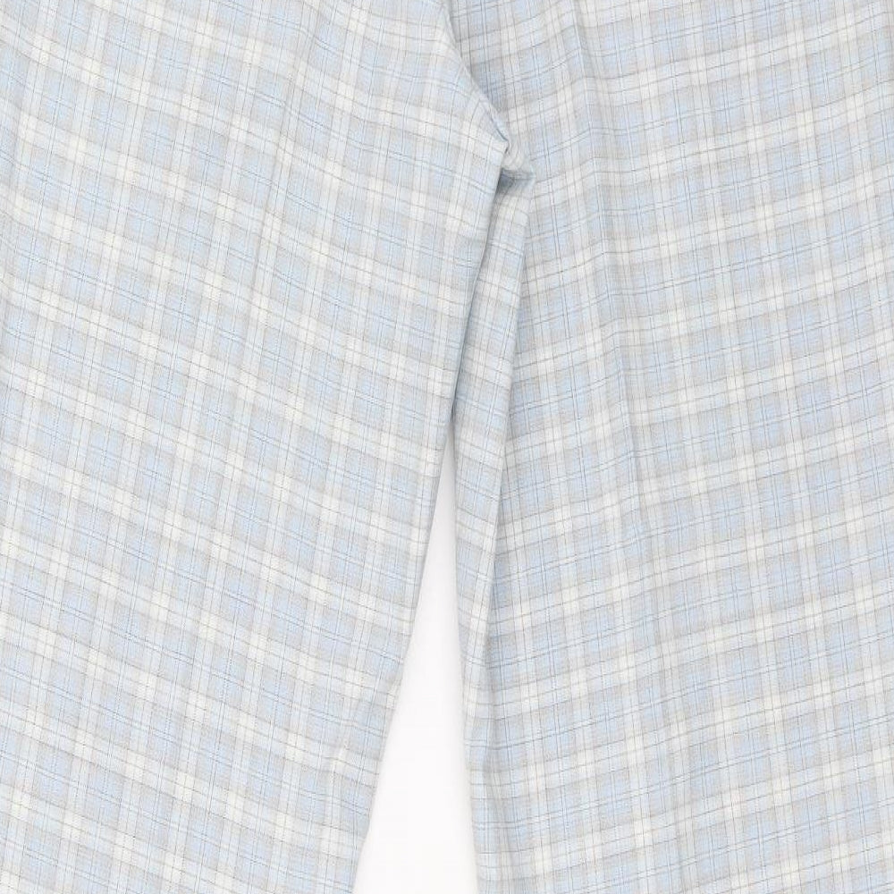 Preworn Womens Blue Plaid Polyester Trousers Size 12 L29 in Extra-Slim Zip