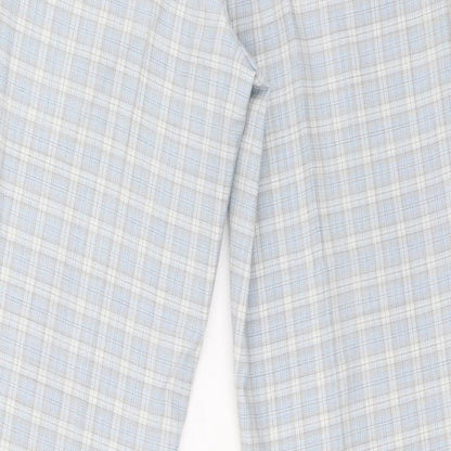 Preworn Womens Blue Plaid Polyester Trousers Size 12 L29 in Extra-Slim Zip