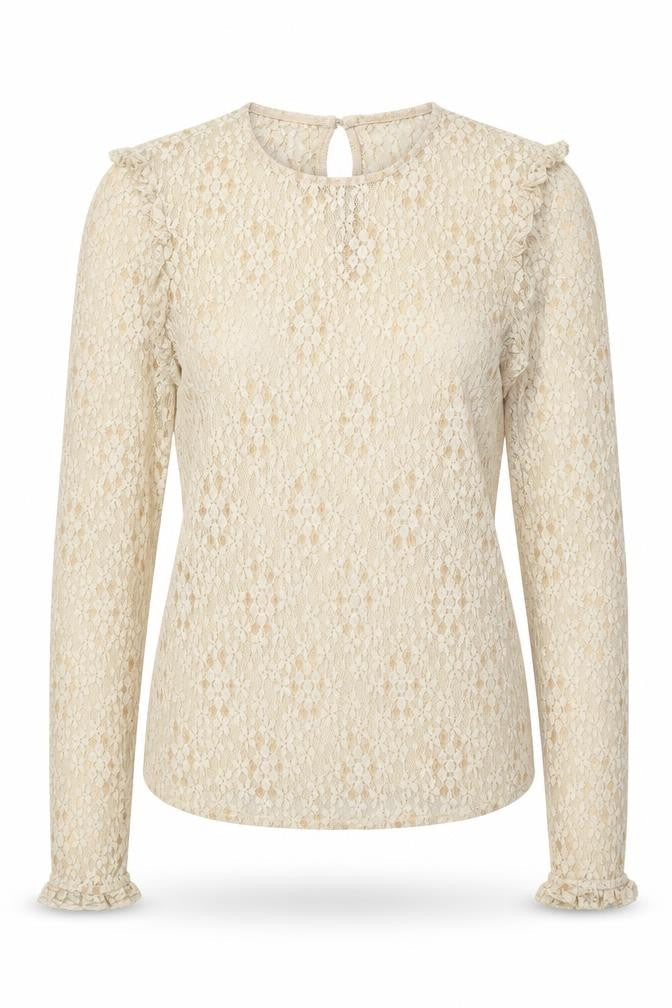 Trafaluc Womens Beige Floral Polyamide Basic Blouse Size S Round Neck
