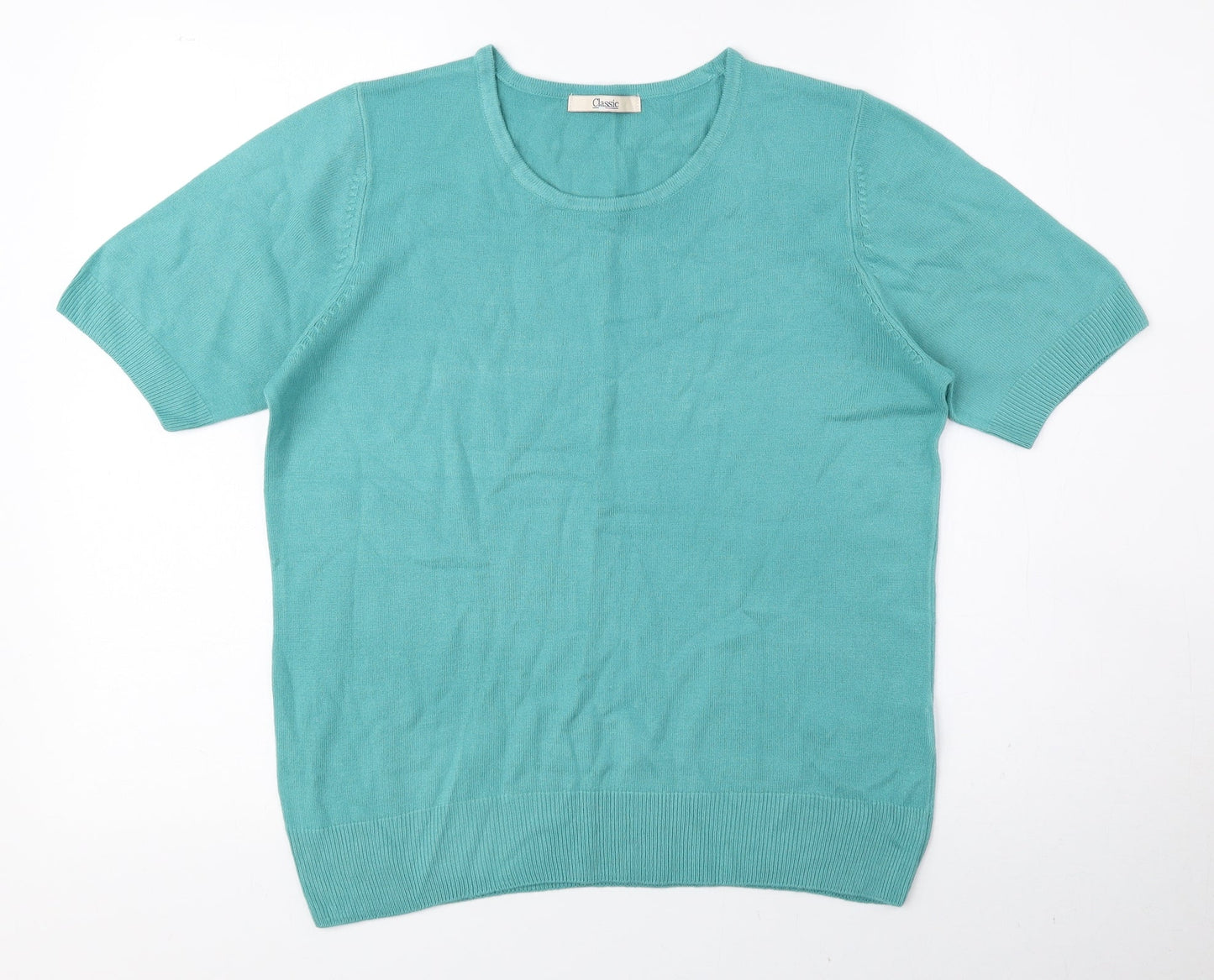 Classic Womens Blue Acrylic Basic Blouse Size 12 Round Neck